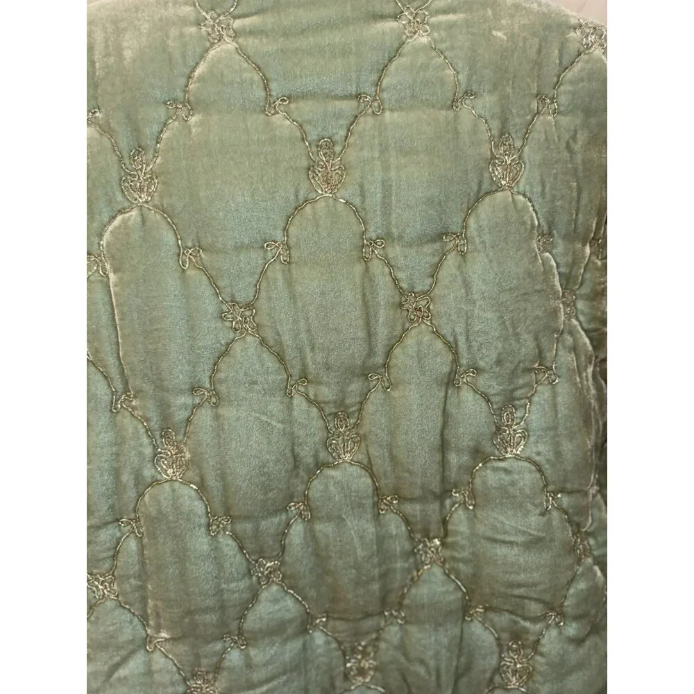 EUC Johnny Was Zaelia Lux Quilted Velvet Puffer Mint Green Coat Gold Trim XS/S - Picture 15 of 16